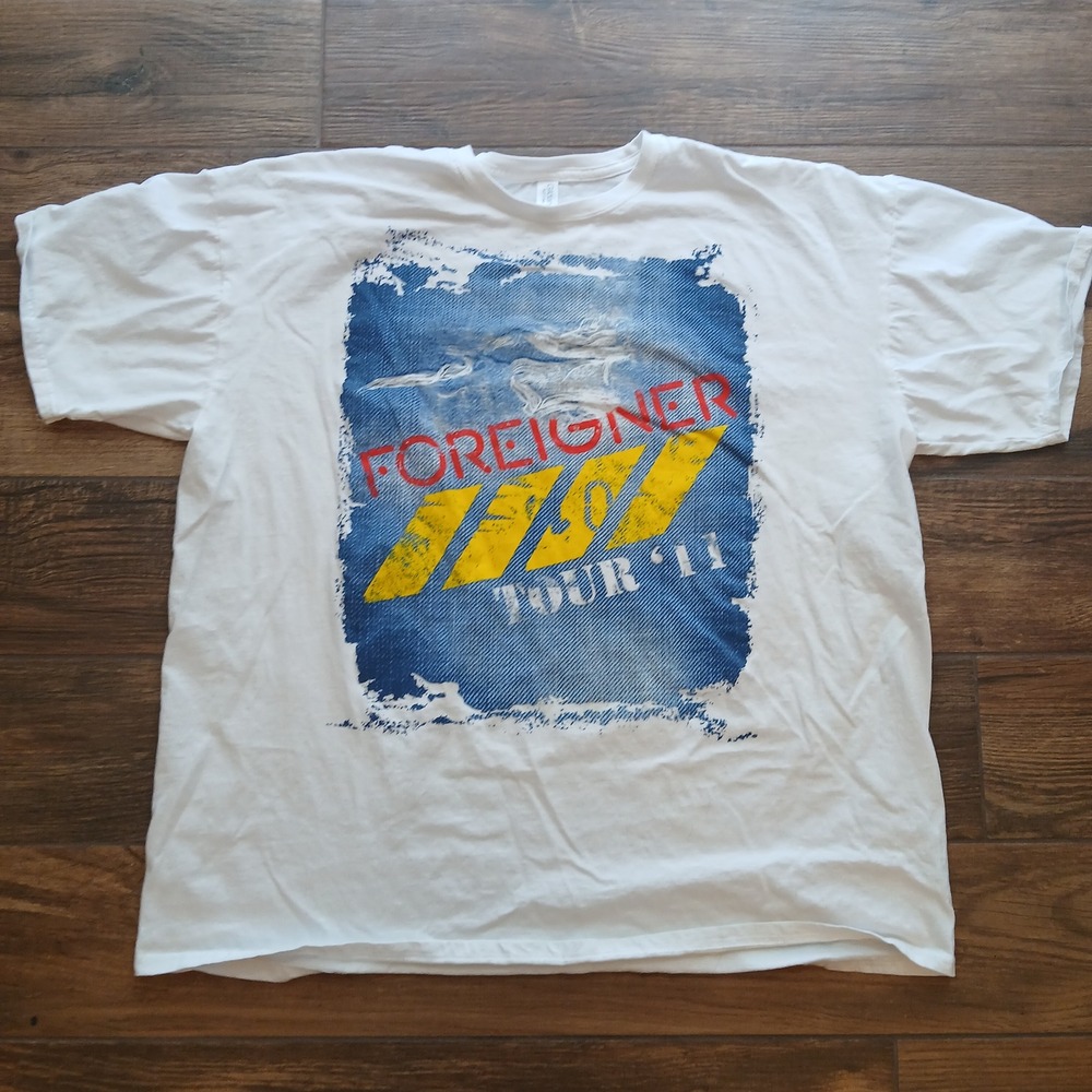 Foreigner World Tour 2011 Band Tee Mens 2XL XXL White Graphic T-Shirt‎ Rock